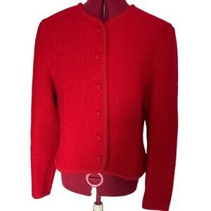 Lands’ End Vintage Women’s Size 14 100% Boiled Wool Sweater Jacket Red‎